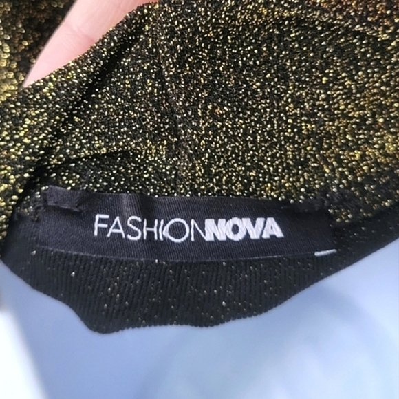 Fashion Nova gold long puff sleeves‎ glittery crop top women's large - Picture 12 of 16